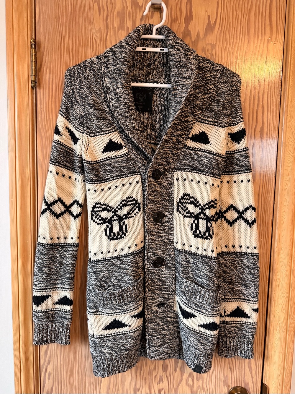 Aritzia TNA Wool Cardigan Sweater in Black & Cream